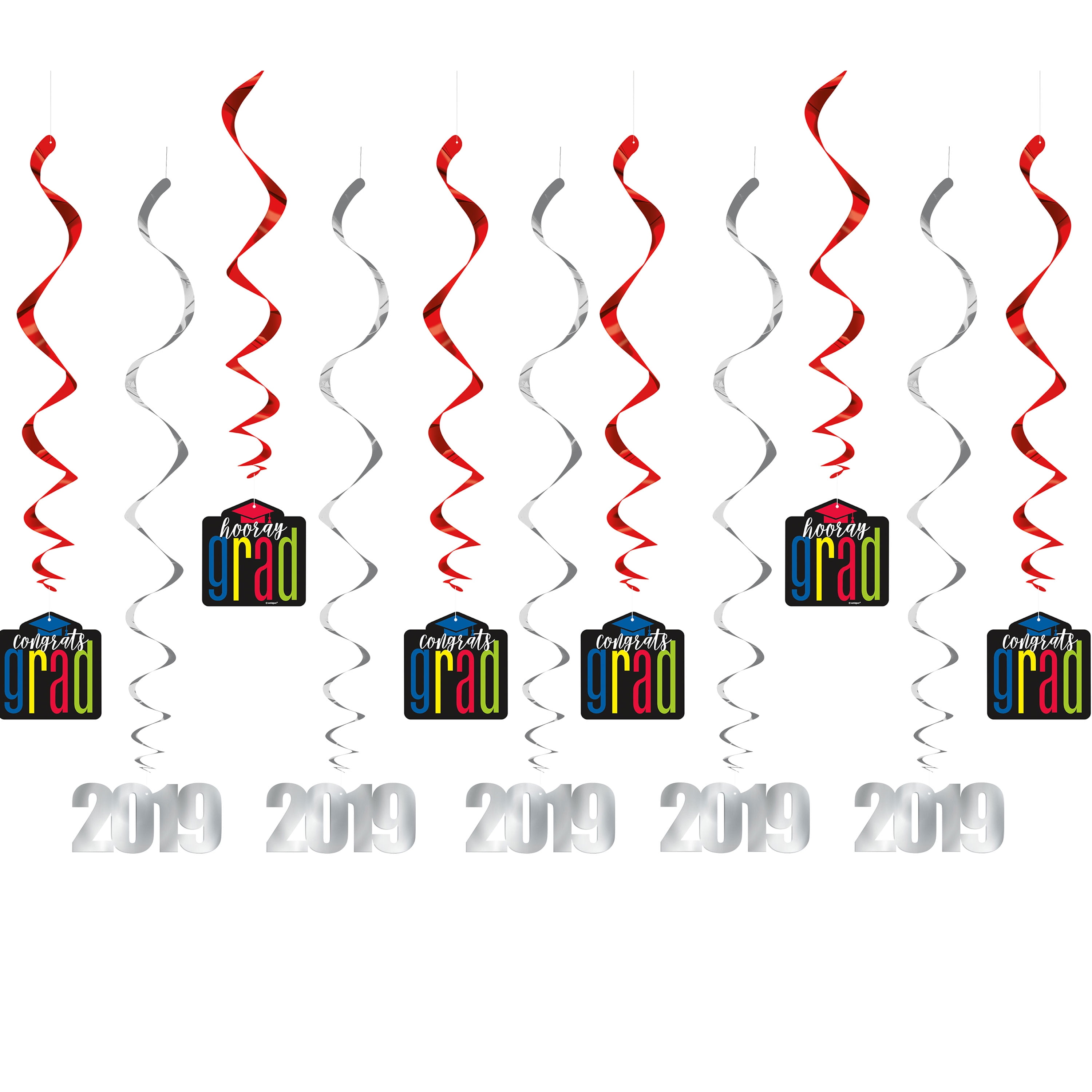2019 Graduation Hanging Decorations, Assorted, 12ct