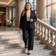 thumbnail image 3 of Conjunto de dos piezas Agnes Orinda Plus Size para mujeres, chaqueta de blazer de oficina y pantalones, talla 1X, negro, 3 of 8