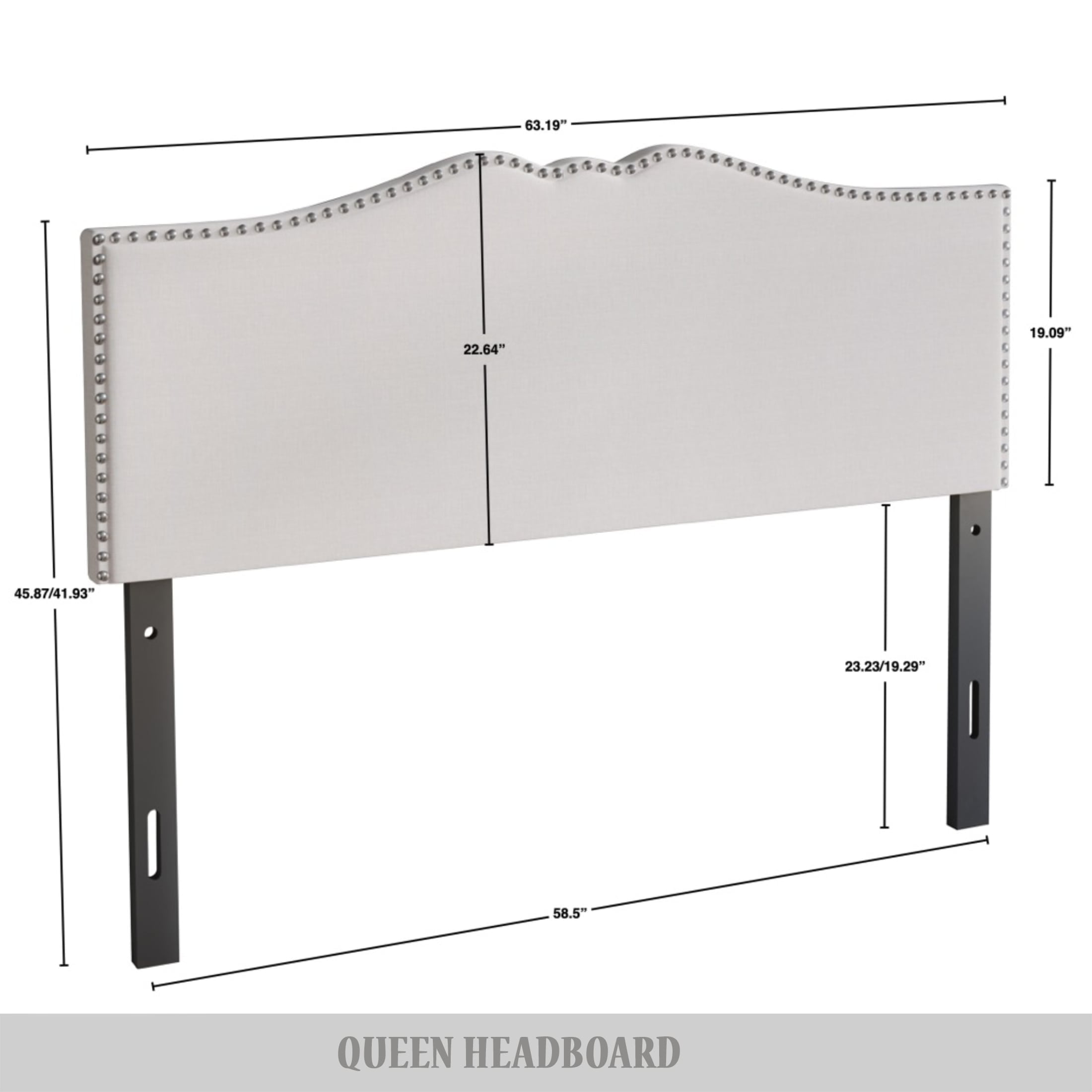 Castle Place Curved Upholstered Nailhead Trim Linen Headboard, Warm Grey, Queen