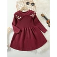 thumbnail image 4 of Gaexia Girl Sweaters,3T Sweaters for Girls,Girls Knitted Sweater Dress With Embroidered Floral Design Lapel Collar Long Sleeve Party Gown for Toddler Kids, 4 of 5
