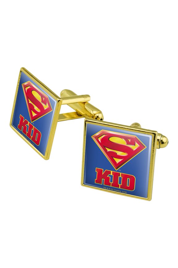 Superman Super Kid Shield Logo Square Cufflink Set - Silver or Gold