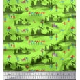 thumbnail image 1 of Soimoi Green Moss Georgette Fabric Humans,Sleigh & Mountains Holiday Decor Fabric Printed Yard 42 Inch Wide, 1 of 3