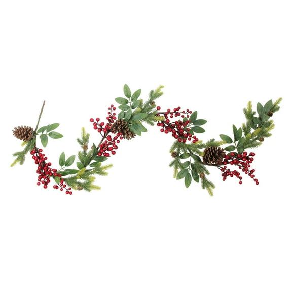 5' Artificial Berries Leaves and Pine Cones Christmas Garland - Unlit