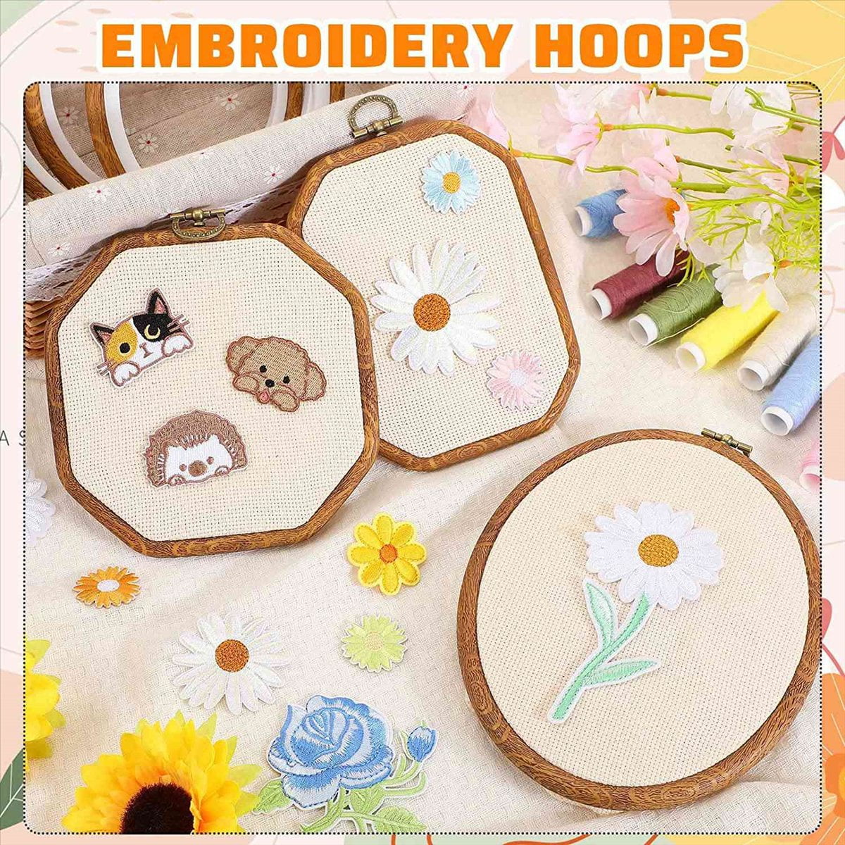 9Pcs Embroidery Hoops Imitated Wood Display Frame Circle Oval Octagonal for Art Craft Sewing and Hangi