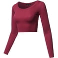 thumbnail image 2 of Women's Basic Solid Stretchable Scoop Neck Long Sleeve Crop Top, 2 of 2