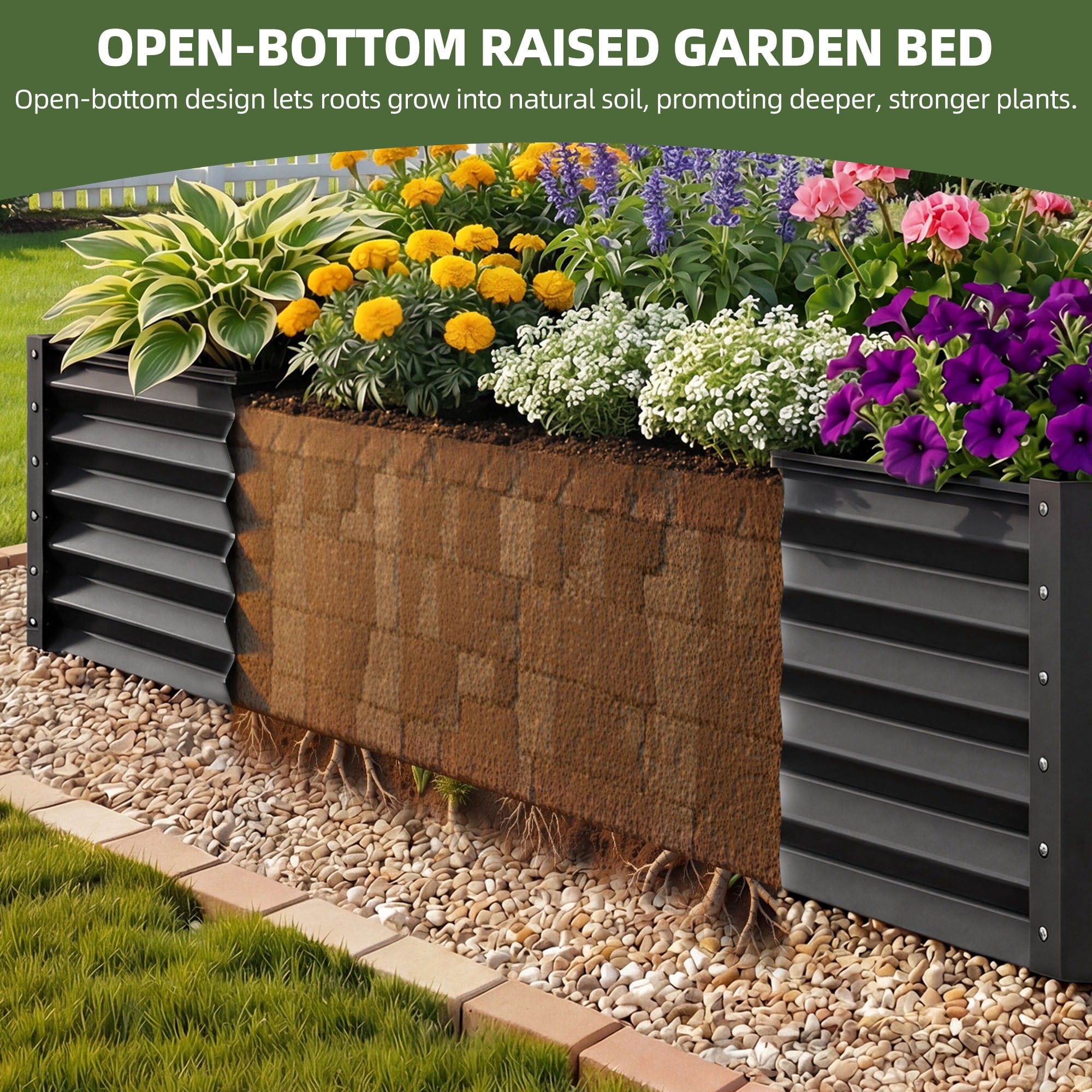 Uforic Galvanized Raised Garden Bed Kit, Metal Planter Box with Gloves, Metal Raised Garden Beds for Vegetables,Black,8x4x3ft