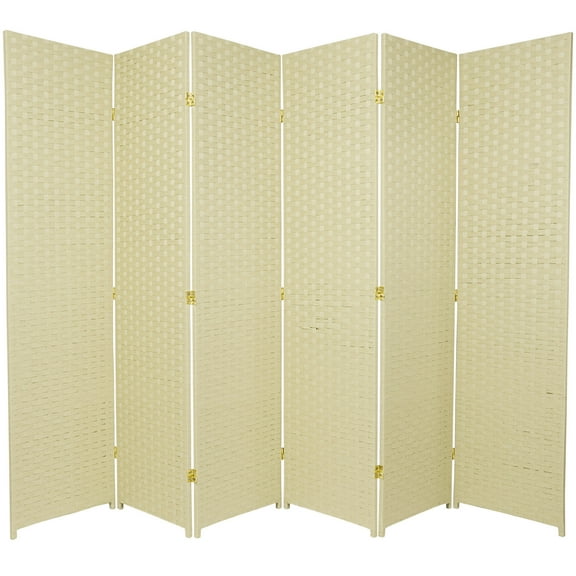6 ft. Tall Woven Fiber Room Divider - 6 Panel - Cream