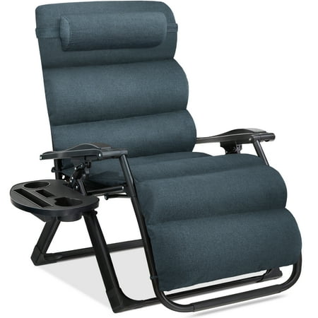 Best Choice Products Oversized Zero Gravity Chair, Folding Recliner W/ Removable Cushion, Side Tray - Graphite Blue