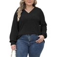 thumbnail image 1 of SUNSIOM Women's Plus Size Knitted Pullover Tops Ribbed Long Sleeve Wrap V-Neck Jumper Fall Winter Tops, 1 of 6