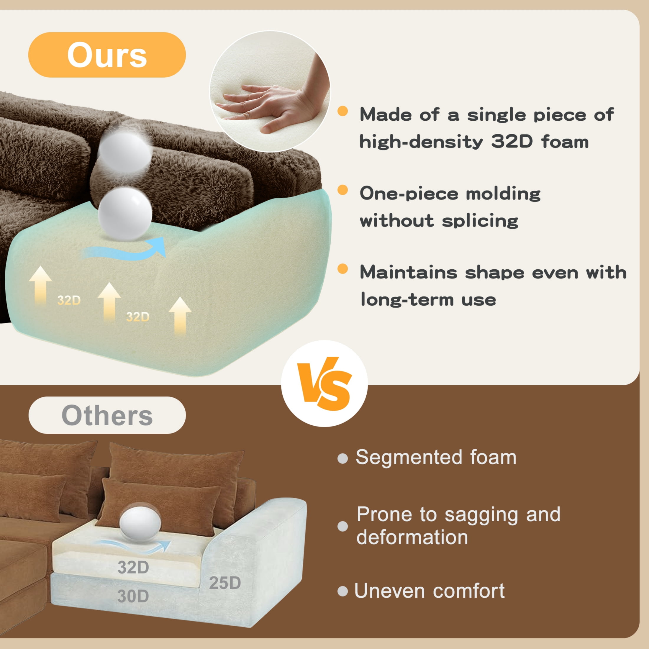 Vinform 149" Sectional Couch, U-Shaped Sofa with 2 Ottomans for Living Room, 4-Seat, Plush, Brown(No Assembly Required)