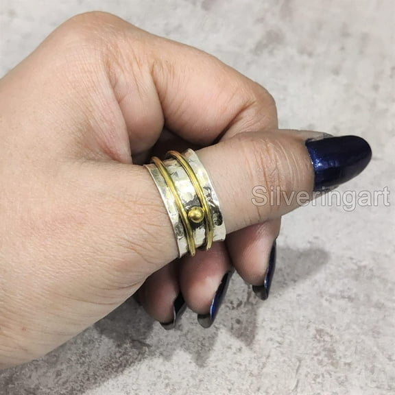 Infinity Spinner Band, Meditation Ring, 925 Sterling Silver Ring, Spinning Thumb Ring, Two Tone Ring, Fidget Ring, Handmade Jewelry, Christmas Oxidized, Womans Band Ring, Anxiety Ring, Mans Band Gifts