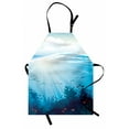 thumbnail image 1 of Cartoon Apron Ocean Design with Fish Aquarium Image Coral Reef Waves Artwork Print, Unisex Kitchen Bib Apron with Adjustable Neck for Cooking Baking Gardening, Teal Turqoise and Blue, by Ambesonne, 1 of 3
