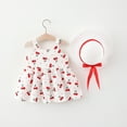 thumbnail image 4 of KDFJPTH Cute Cartoon Cherry Print Princess Party Dresses With Straw Hat 2 Piece Set Summer Sleeveless Baby Outfits, 4 of 7