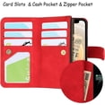 thumbnail image 3 of Wallet Case Compatible with iPhone 12 Mini,[6 Card Slots] [Wrist Strap] [Stand Feature] Detachable 2 in 1 Magnetic Zipper Leather Slim Cover Case for iPhone 12 Mini,5.4 inch Red, 3 of 16