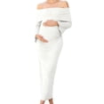 thumbnail image 2 of Stamzod Maternity Dress Womens One-Shoulder Long Sleeve Bodycon Wedding Guest Dress formal Long Pregnancy Dresses for Women White M, 2 of 6