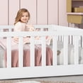 thumbnail image 4 of Full Size Kids Toddler Floor Bed with Door and Fence, UHOMEPRO Montessori Floor Bed with Slats and Safety Guardrails, Solid Wood Full Bed Frame for Bedroom, White, 4 of 12