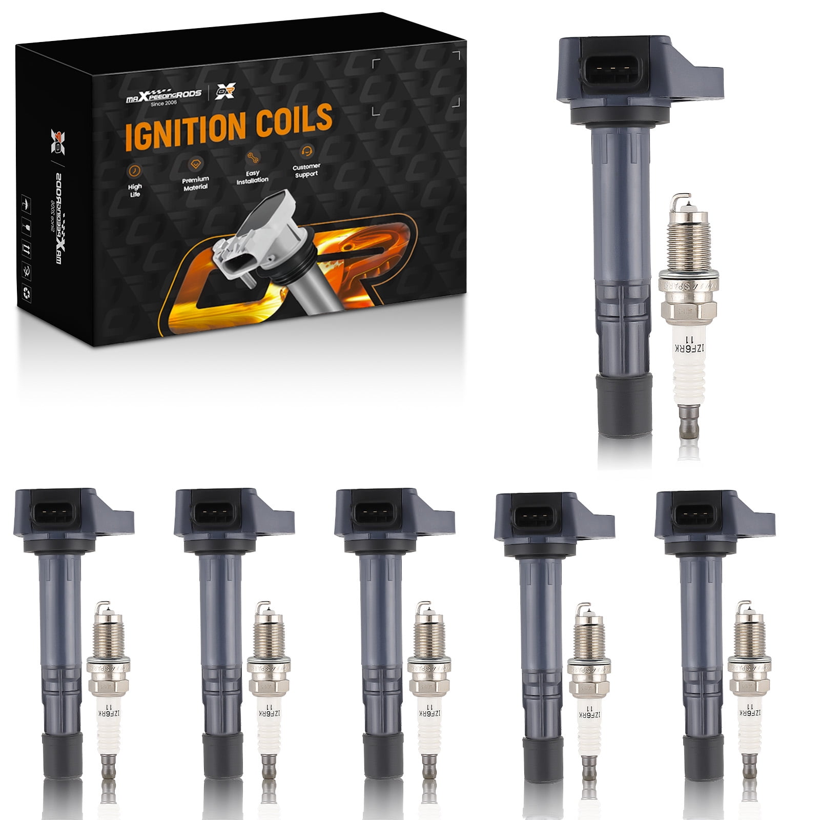 maXpeedingrods UF400 Set of 6 Ignition Coil Pack and Iridium Spark Plugs Fit for Honda Pilot Ridgeline, for Acura MDX Saturn Vue 2003-2008 V6 3.5L, Ignition Coil Kit Replace 12582000 30520PDKA01