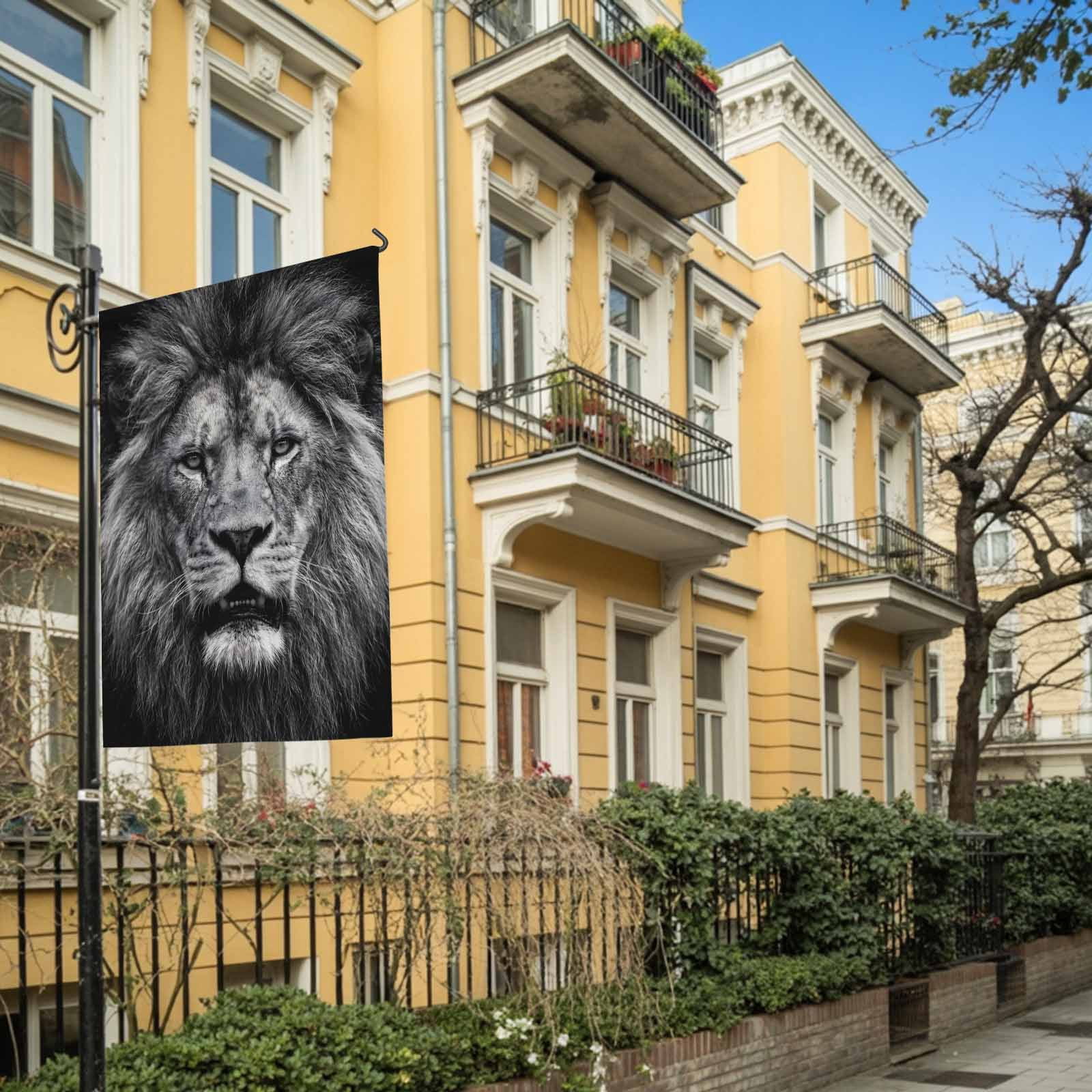 Lion House Flag 28 x 40 Inches, Modern Minimalist Black White Powerful Wild Animal Lion Head Weather Proof Outdoor Patio Flags Double Sided Small House Decoration for Yard Lawn Outside Home