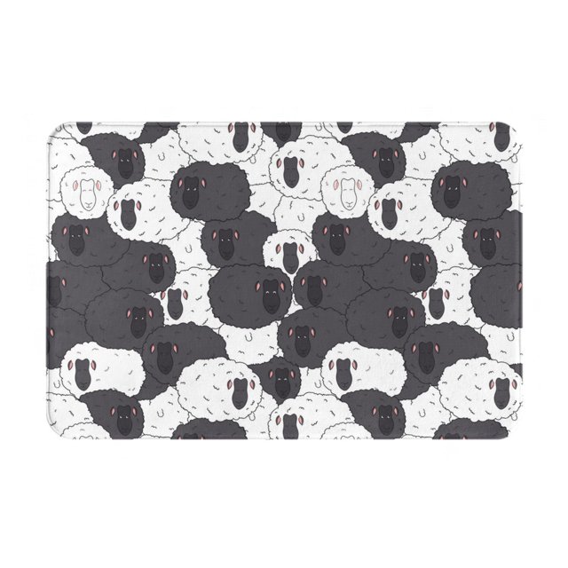 Balery Black And White Sheeps Felpudo de franela, resistente a las manchas y a la decoloración, para uso interior y exterior, fácil de limpiar, 40 x 60 cm