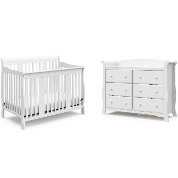 4 In 1 Convertible Baby Crib And 6 Drawer Double Dresser Set In Pure White Walmart Com Walmart Com