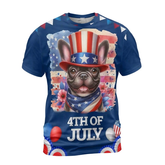 Patriotic French Bulldog Celebrates 4th of July All Over Print 3D Shirt Unisex Merch Dog Lover Gifts - 02009