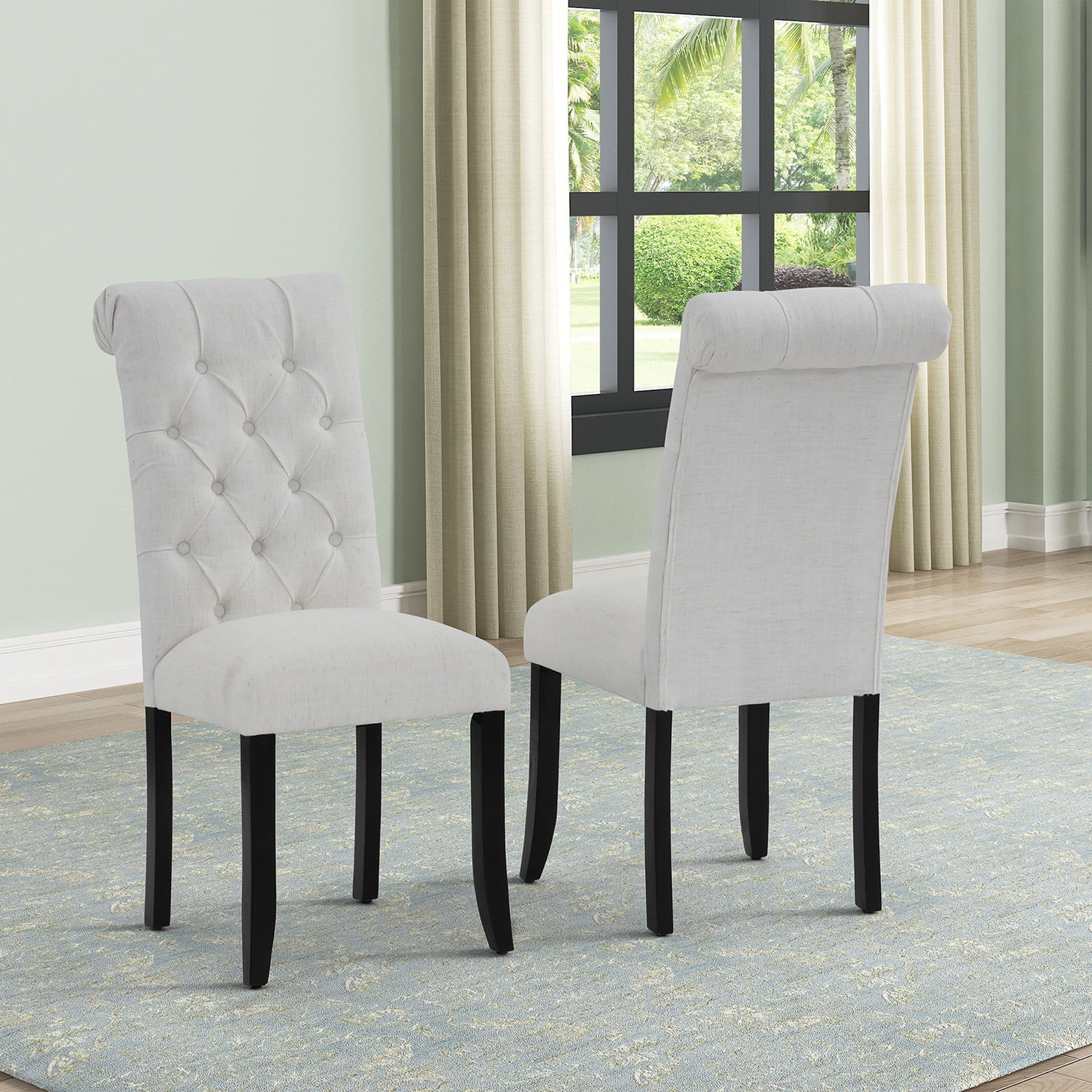 CLEARANCE! Classic Fabric Tufted Dining Chair with Wooden Legs Set of
