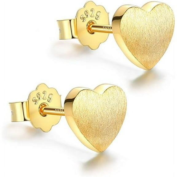 18K Gold Plated Sterling Silver Heart Stud Earrings for Women, Heart Earrings Hypoallergenic Jewelry