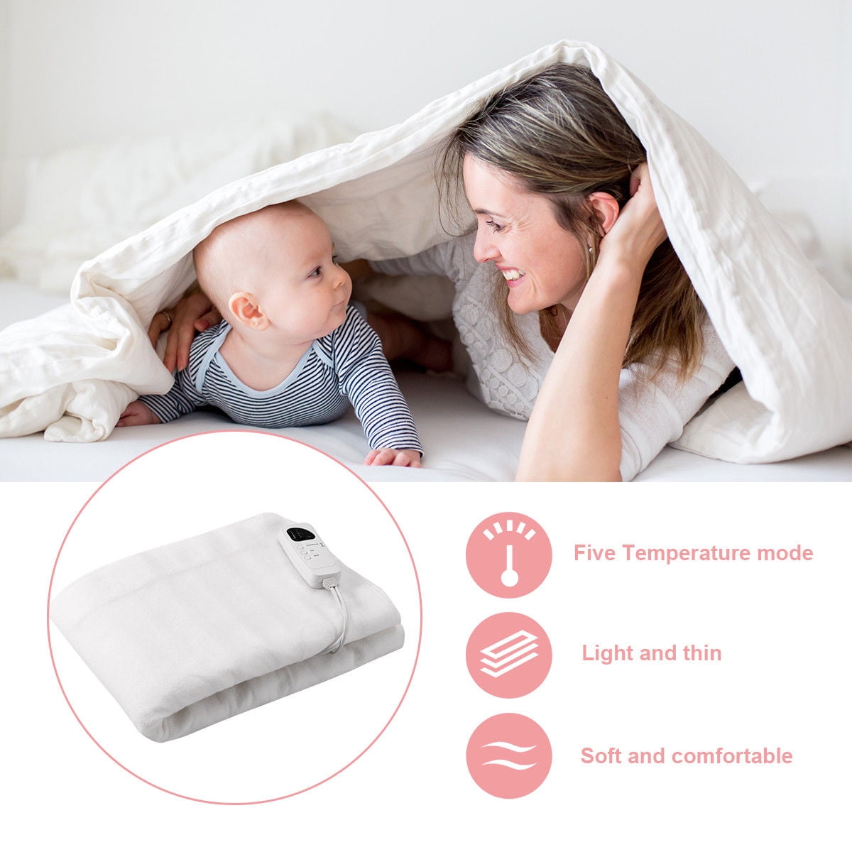 Costway Heated Mattress Pad Low-Voltage 5 Temperature Modes 8H Timer UL Twin Size