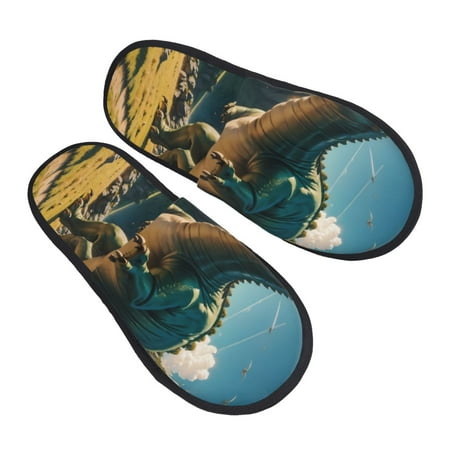 

Bingfone Cute Green Dinosaur Blue Sky House Slippers for Women Men with Soft Rubber Sole Slip On for Indoor/Outdoor-Medium