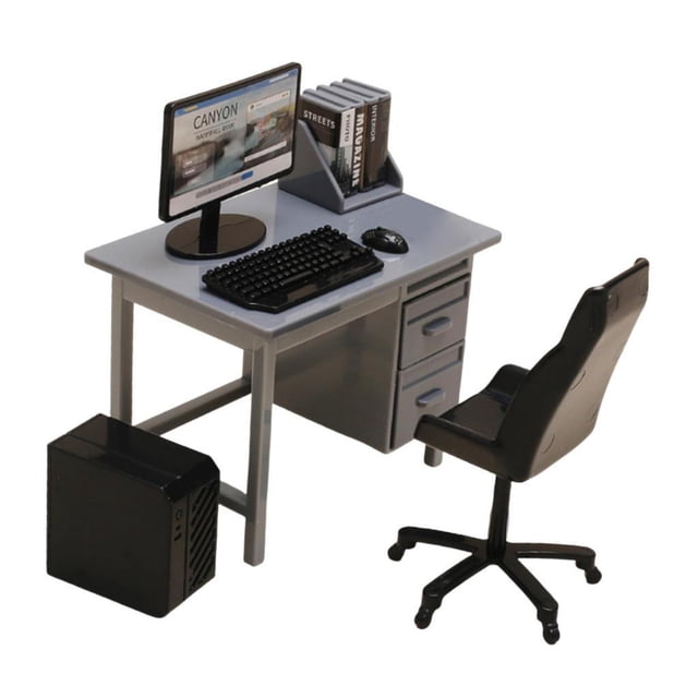 Accesorios para casa de muñecas, mini regalo de cumpleaños, accesorios de simulación, muebles de oficina. Escritorio gris