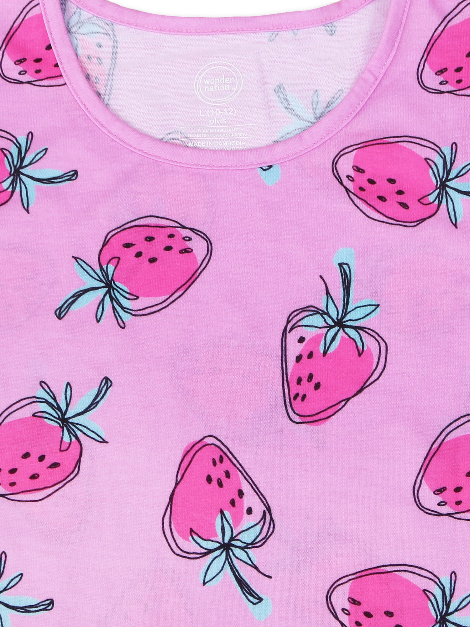 Wonder Nation Girls Strawberries Tank, T-Shirt & Sleep Shorts, 4-Piece, Sizes 4-18 & Plus