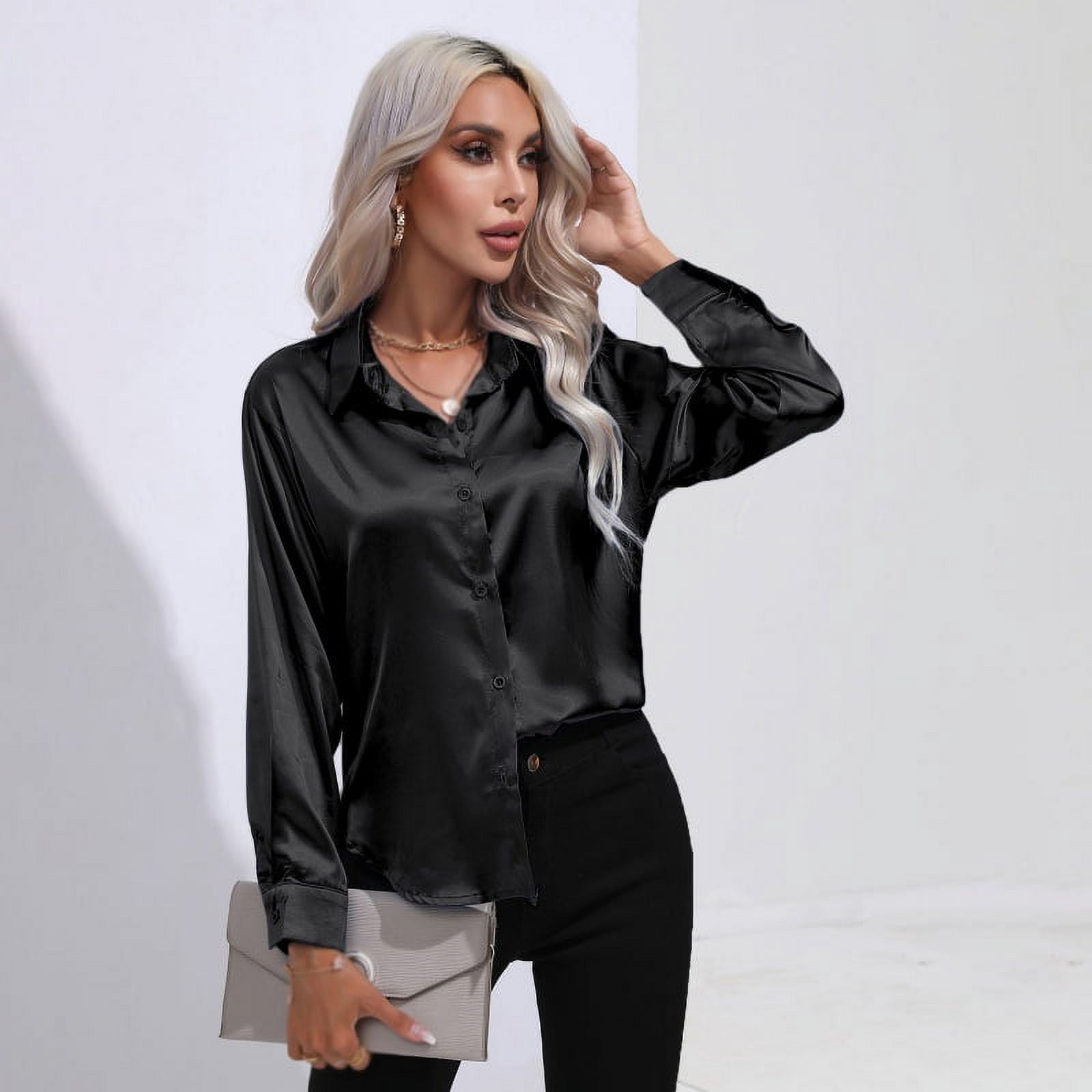 black satin button down blouse
