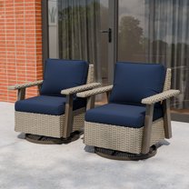 COOS BAY Rustic Hideaway 2 PCS Outdoor Swivel Rocker, Patio Wicker Rocking Chair for Patio, Outdoor Balcony, Beige/Dark Blue
