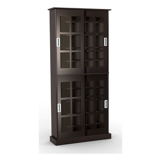 Atlantic 72" Windowpane Adjust Media Storage Cabinet Tempered Glass in Espresso