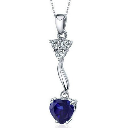 Oravo 2.50 Carat T.G.W. Heart-Shape Created Blue Sapphire Rhodium over Sterling Silver Pendant, 18