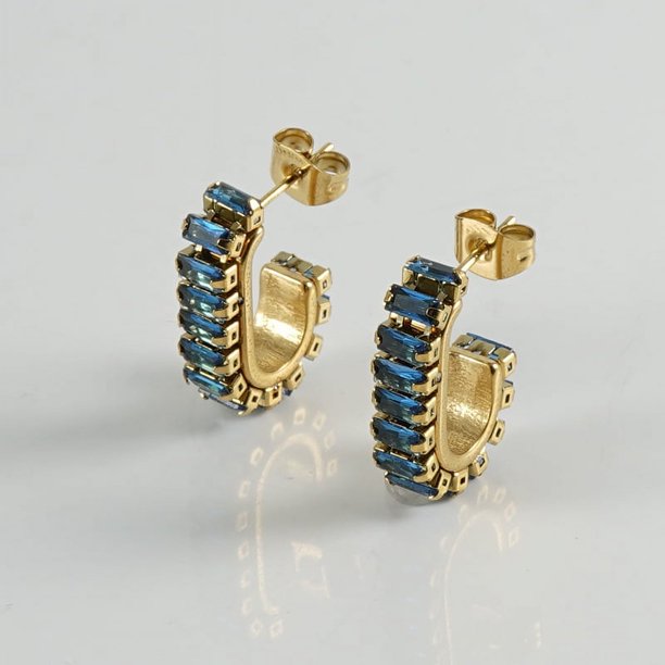 Nvzi Conjunto versátil en forma de U con pendientes llenos de diamantes y circonitas, pendientes y pendientes con diseño de nicho de acero de titanio (azul)