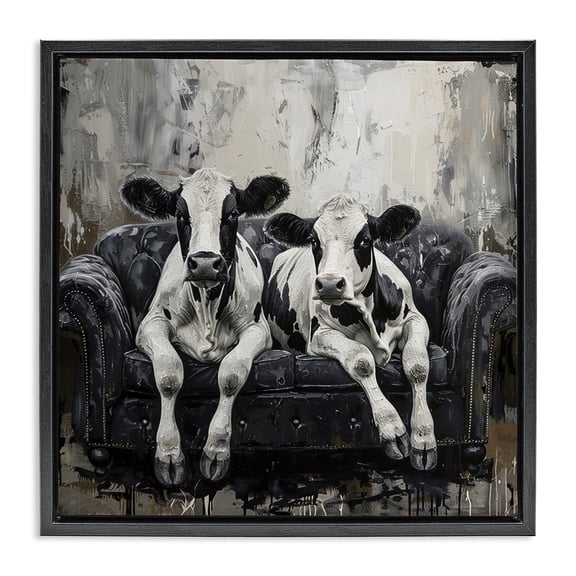 Stupell Industries Rustic Lodge Lounging Cows on Couch Black Floating Frame Canvas Art, 18 x 18, by Creative Studio