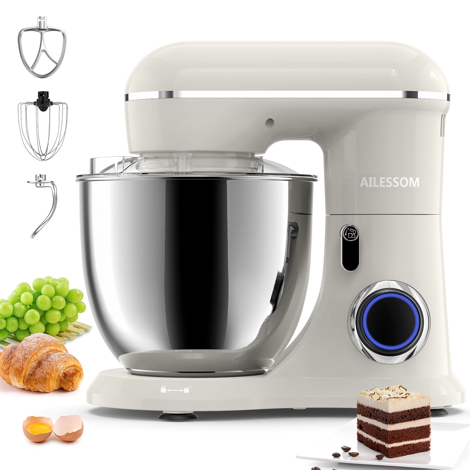 AILESSOM 3IN1 Electric Stand Mixer, 660W 10Speed With Pulse Button, Attachments include 6.5QT