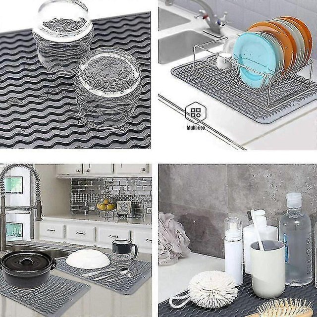 Kitchen Drying Mat, Dish Drainer Mat, Eco Friendly Silicone Drying Mat, Heat Resistant, Non-slip And Dishwasher Safe 40x30cm