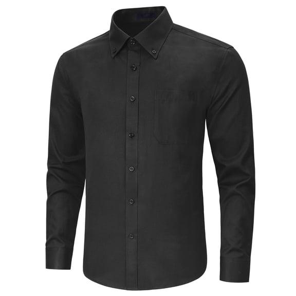 Mens Long Sleeve Black Shirts Button-up Stripe Shirt Casual Solid Dress Shirt Formal Business L