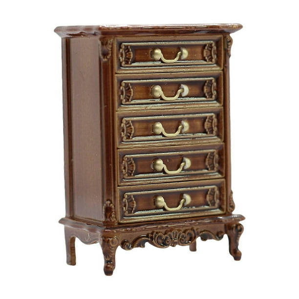 Miniature Cabinet Model Furniture Chest of Drawers with Classified Storage Functional Drawers for 1/12 Dollhouses Decors