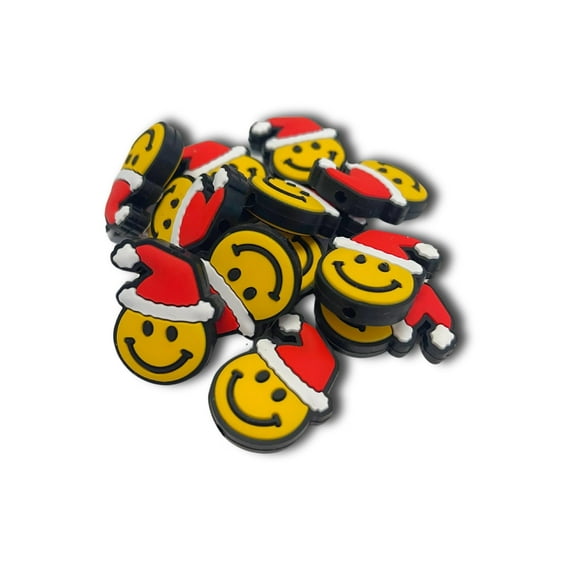 Christmas Santa Hat Smiley Face Silicone Focal Bead  12pk Mix Kit Bulk for Freshie Hangers Pens Boot Organizer Supplies Wristlet Keychain Beadable Pens