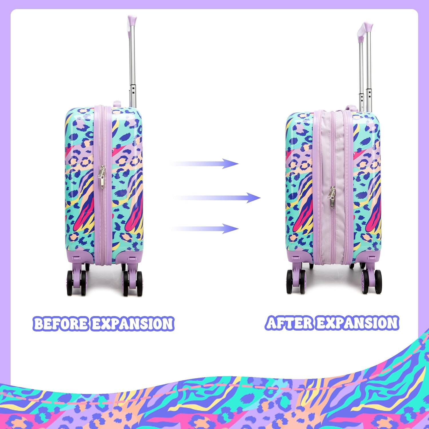 Kids Luggage Sets 2 Piece Hardshell Suitcases with Wheels for Girls with Neck Pillow Airplane Suitcase Set Travel Essential
