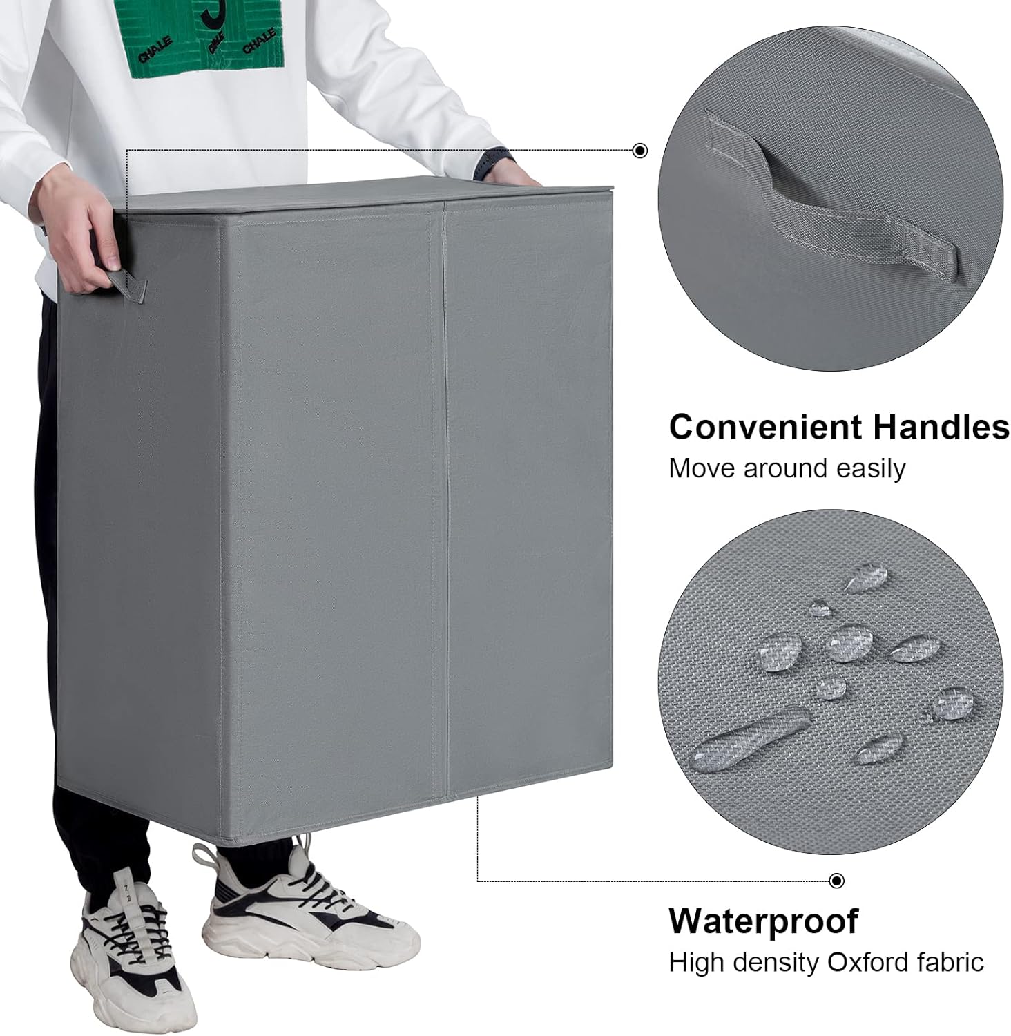 154L Double Laundry Hamper with Lid and Removable Laundry Bags, Large Dirty Clothes Hamper 2 section Collapsible Laundry Basket Dorm Room Storage for Bedroom, Bathroom, College,Grey