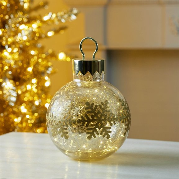 Melrose LED Lighted Snowflake Mercury Glass Ball Ornament Christmas Decoration - 13"