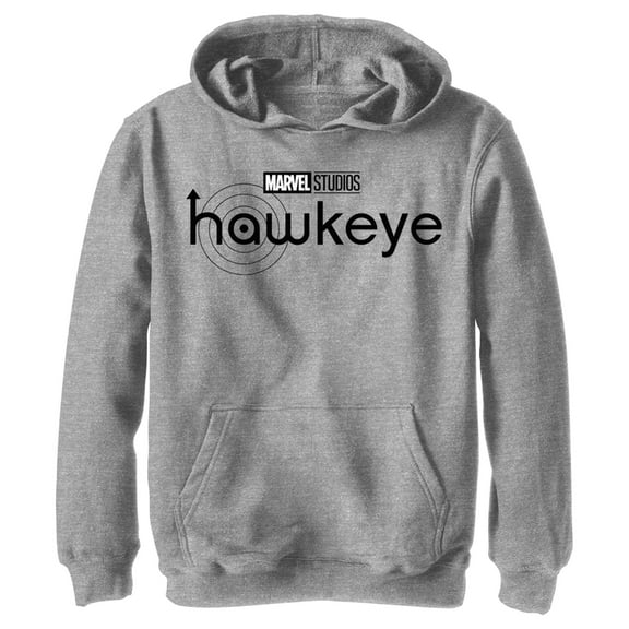 Boy's Marvel Hawkeye Black and White Logo  Pull Over Hoodie Athletic Heather Small