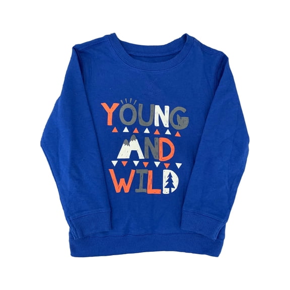 Toddler Boys Blue & Orange Young and Wild Outdoor Wilderness Sweatshirt 5T