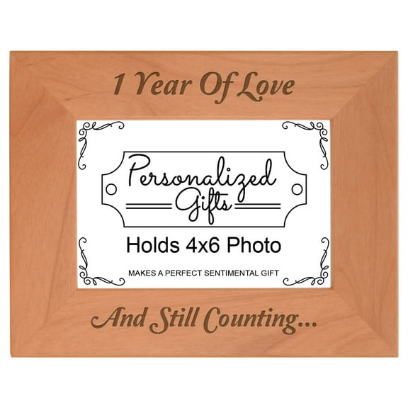 ThisWear 1st Anniversary Gifts 1 Year and Counting Wood Laser 4x6 Landscape Picture Frame