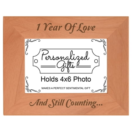 ThisWear 1st Anniversary Gifts 1 Year and Counting Wood Laser 4×6 Landscape Picture Frame
