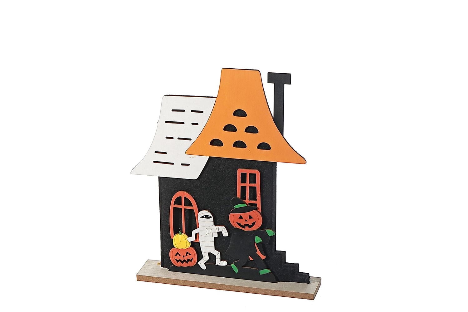 Wood House With Mummy and Pumpkin Decor Small